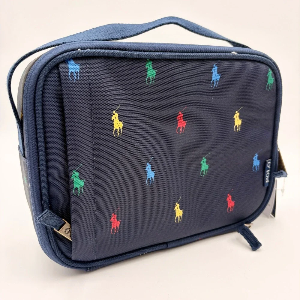 Polo Ralph Lauren Navy Blue Multi-Color Embroidered Pony Lunch Bag Insulated NWT